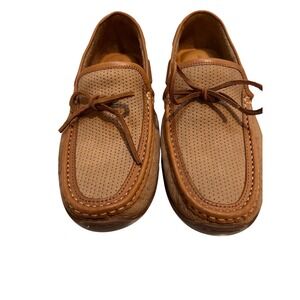 Tommy Bahama Perforated Suede Driving Loafer Moccasin Shoes Mens Tan Leather 10